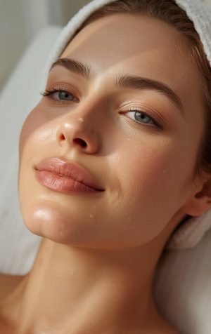 A beautful glowing women who just received a facial treatment